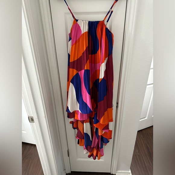 Anthropologie Hutch Design Zane High-Low Accordion Pleated Satin Dress - Picture 3 of 4